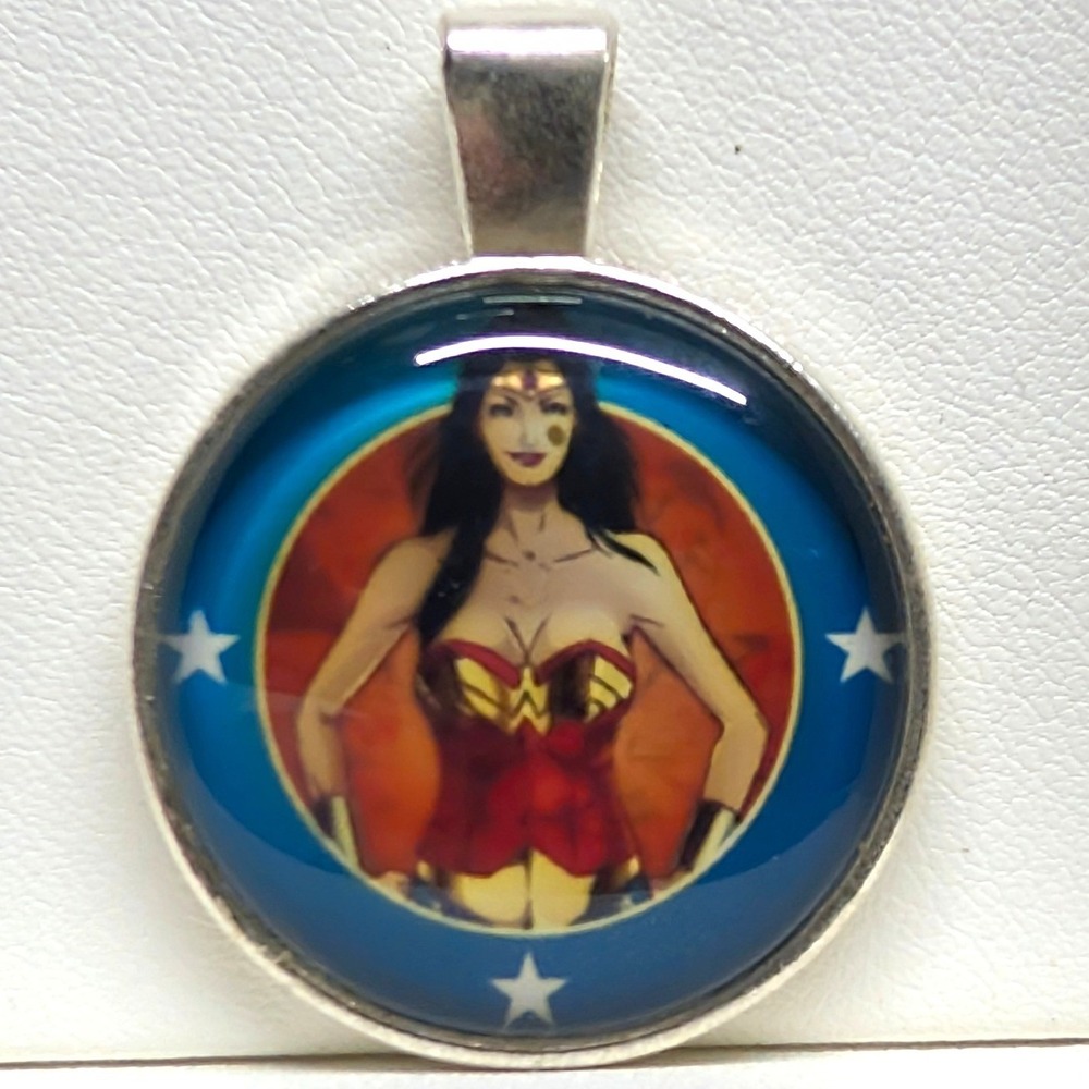 Vintage New DC Comics' Wonder Woman Pendant Charm Blue Tone Graphic Superhero